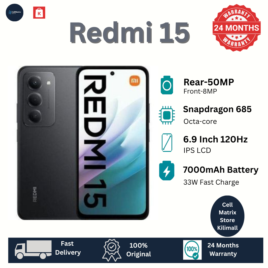[New Arrival] XIAOMI Redmi 15 256GB+16(8+8)GB 6.9 Inch 144Hz IPS LCD Display 50MP Camera 7000mAh Battery 33W Fast Charging IP64 Dust/Water Resistant Dual SIM Snapdragon 685 SoC AI Smartphones Redmi 13