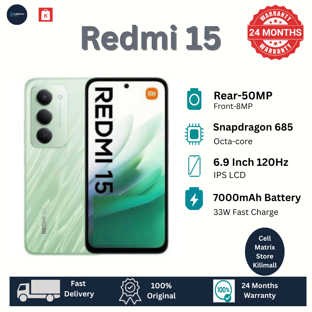 [New Arrival] XIAOMI Redmi 15 256GB+16(8+8)GB 6.9 Inch 144Hz IPS LCD Display 50MP Camera 7000mAh Battery 33W Fast Charging IP64 Dust/Water Resistant Dual SIM Snapdragon 685 SoC AI Smartphones Redmi 13