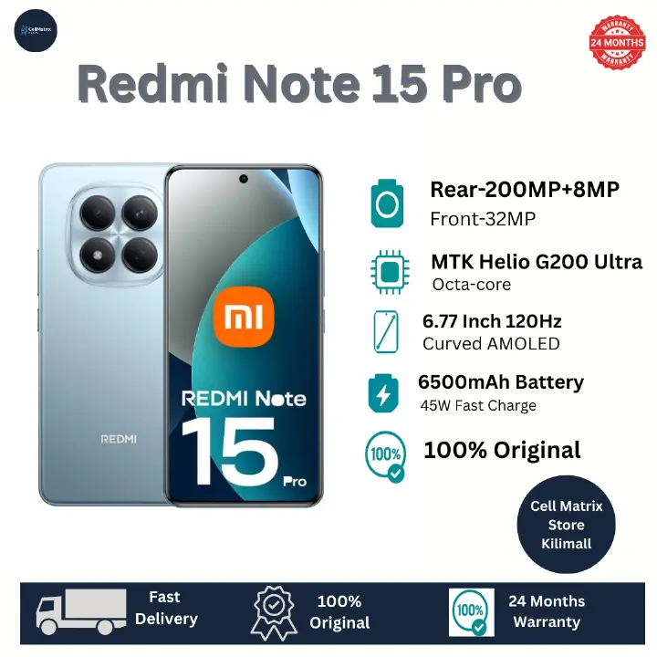 [New Arrival🔥🔥] XIAOMI Redmi Note 15 Pro 8GB+256GB 6.77" 120Hz Curved AMOLED Display 200MP Camera Dual SIM IP65 6500mAh Battery 45W Fast Charging On-screen Fingerprint Smartphone Redmi Note 14 Pro