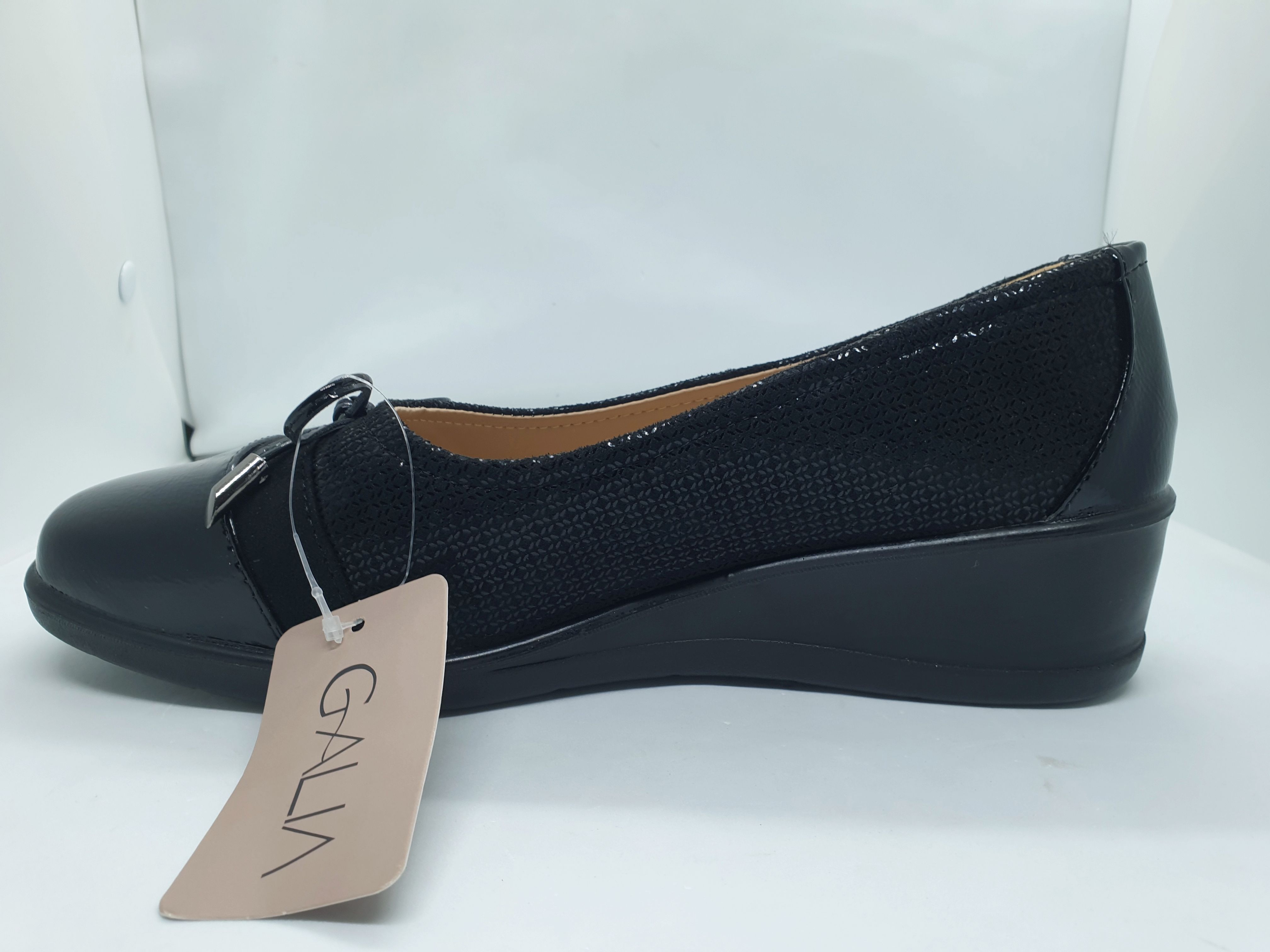 Womens Black Gala Slip On Casual Leather Loafer ,Low Wedge ,Deck Boat Shoes.