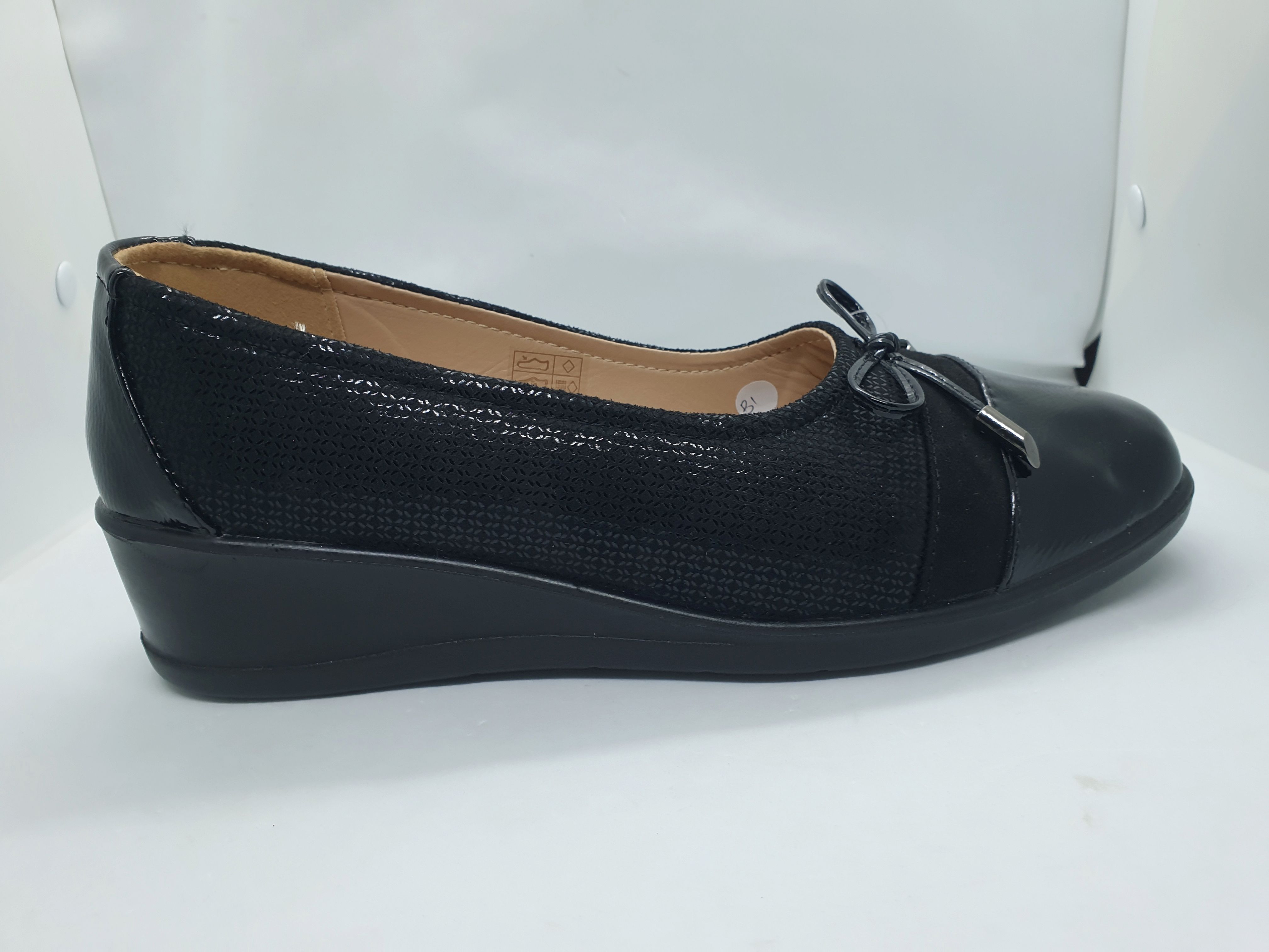 Womens Black Gala Slip On Casual Leather Loafer ,Low Wedge ,Deck Boat Shoes.