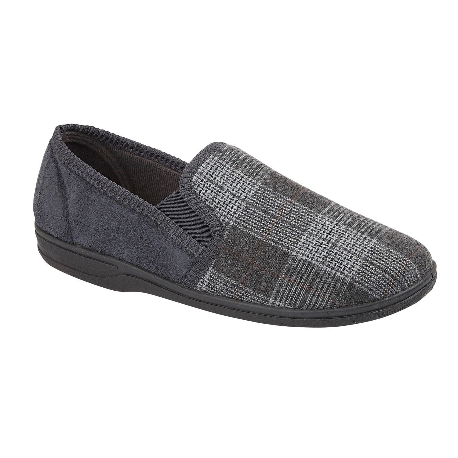 JO & JOE Men's Grey Patterned Full Back Slipper GEOFF, Warm Indoors Shoes,Slip On Mens Loafers, Grey