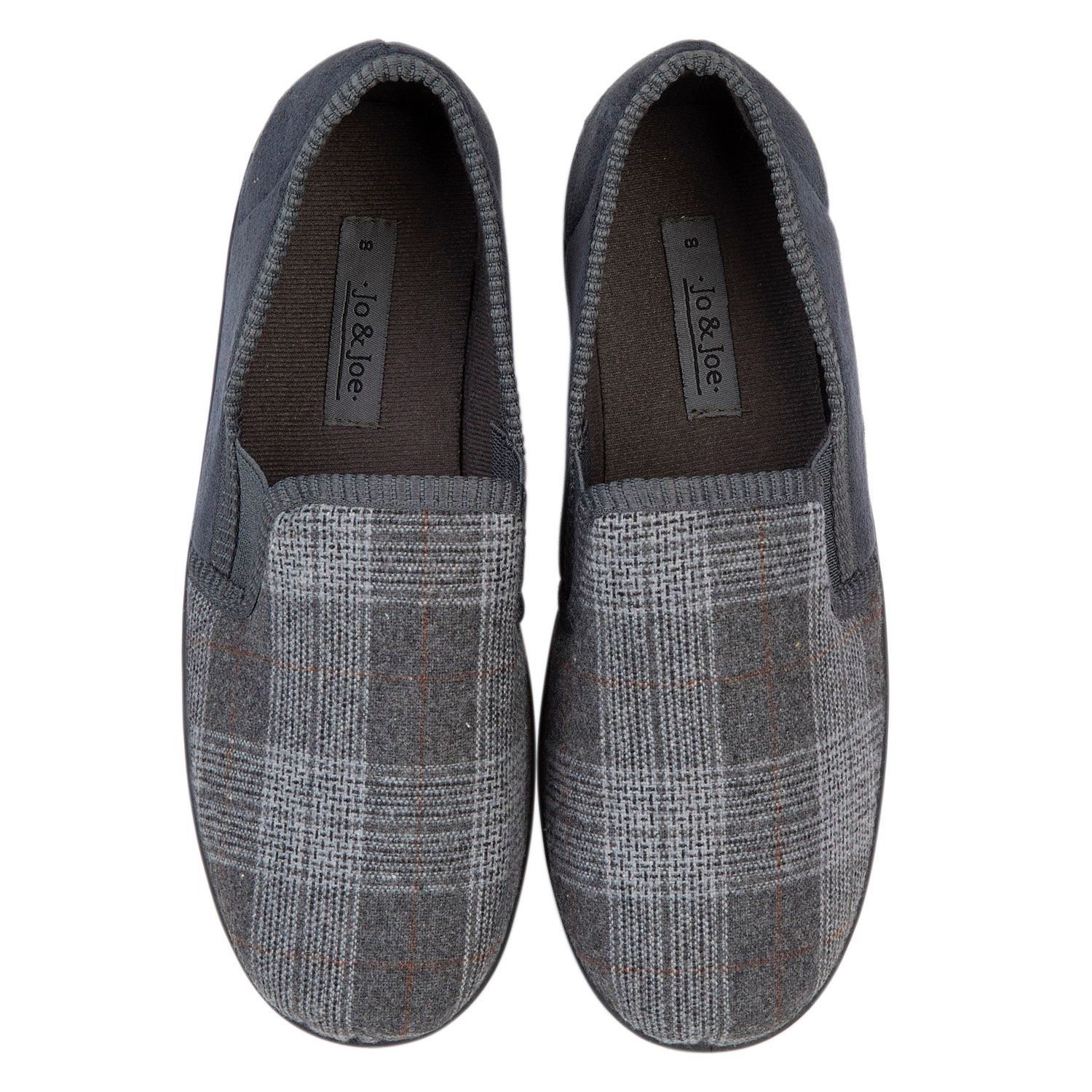 JO & JOE Men's Grey Patterned Full Back Slipper GEOFF, Warm Indoors Shoes,Slip On Mens Loafers, Grey