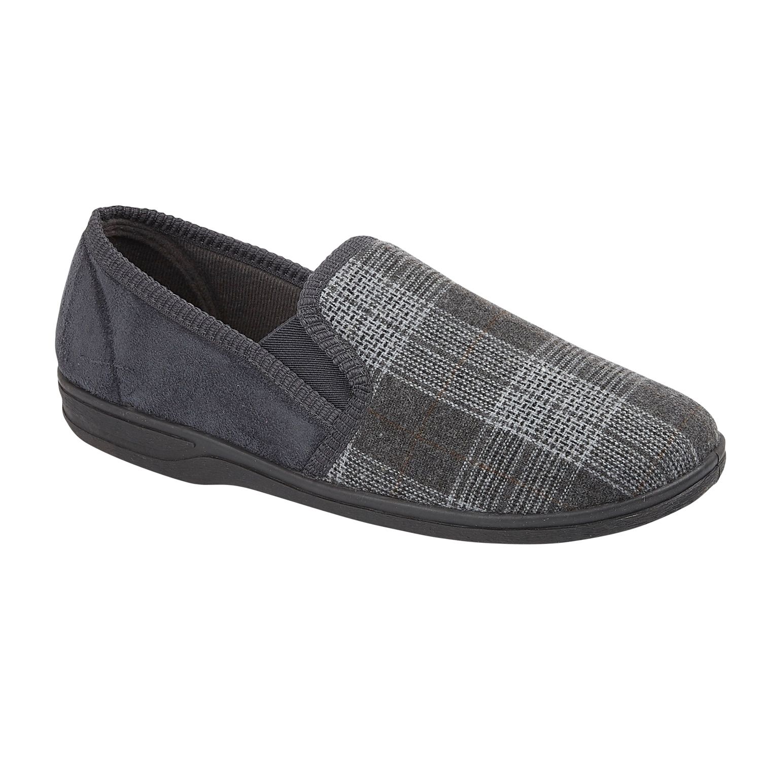 JO & JOE Men's Grey Patterned Full Back Slipper GEOFF, Warm Indoors Shoes,Slip On Mens Loafers, Grey