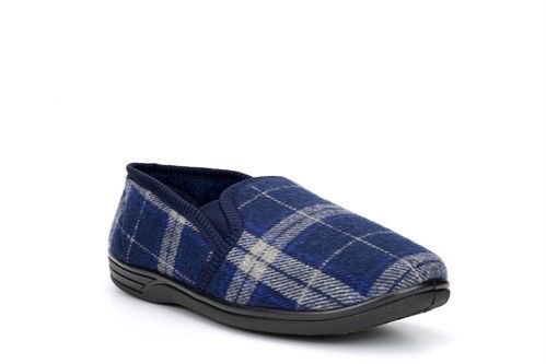 JO & JOE Men's Grey Patterned Full Back Slipper GEOFF, Warm Indoors Shoes,Slip On Mens Loafers, Navy Blue