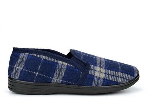 JO & JOE Men's Grey Patterned Full Back Slipper GEOFF, Warm Indoors Shoes,Slip On Mens Loafers, Navy Blue