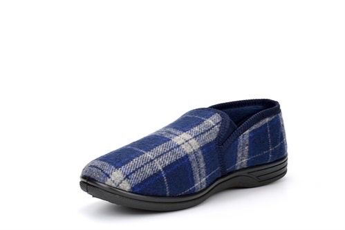 JO & JOE Men's Grey Patterned Full Back Slipper GEOFF, Warm Indoors Shoes,Slip On Mens Loafers, Navy Blue