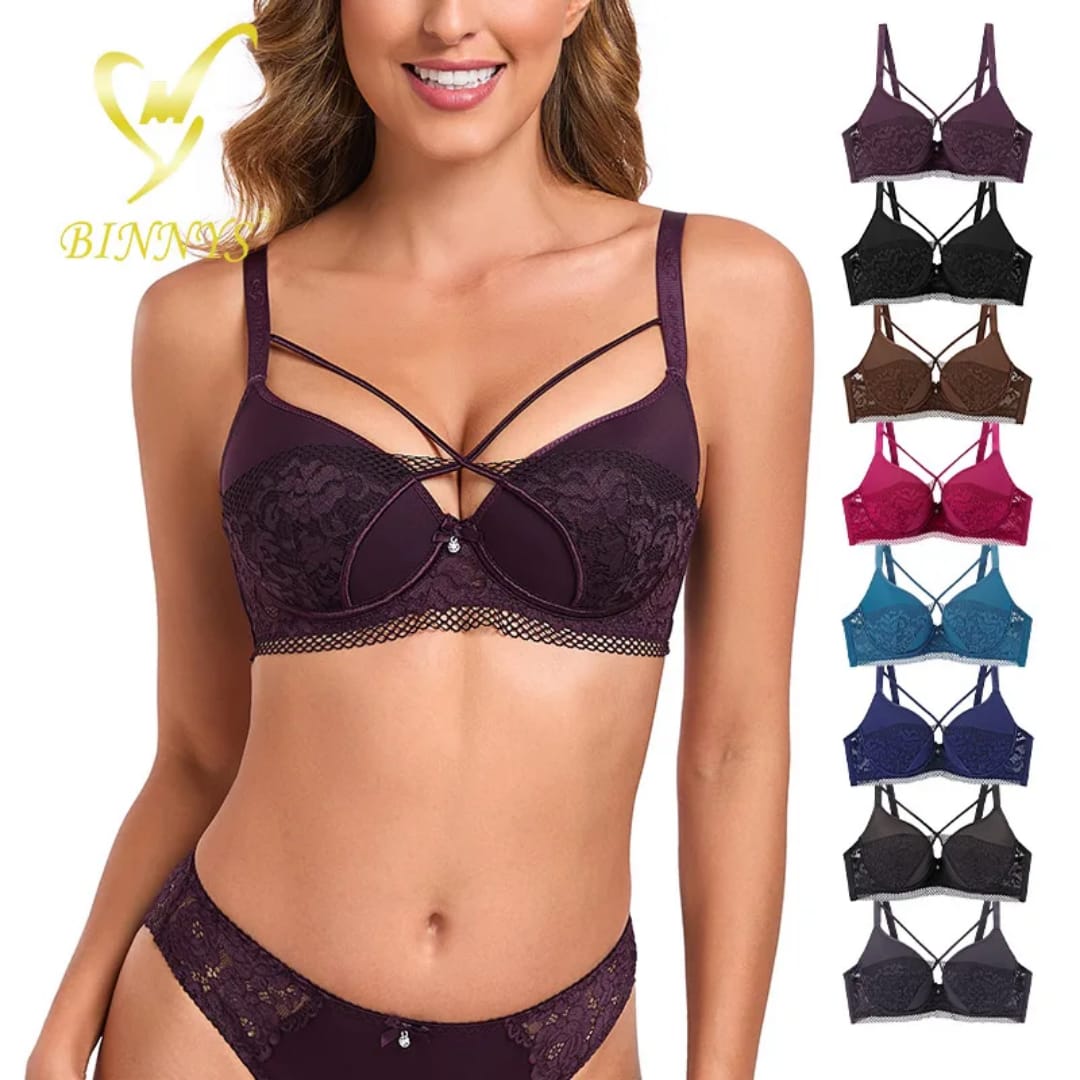 BINNIS Women's Strappy Lace Push-Up Bra – Multiple Colors---Stock Available Women Bra Lace Elegant Style Comfortable Thin Cup Adjustable Straps Comfortable Beautiful Bra for Women