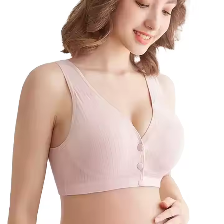 Ribbed Button-Front Bra---Front-Button Vest-Style Maternity Nursing Bra Women Sexy Logo Cup Seamless Comfortable Summer Adjustable Large Size Intimates