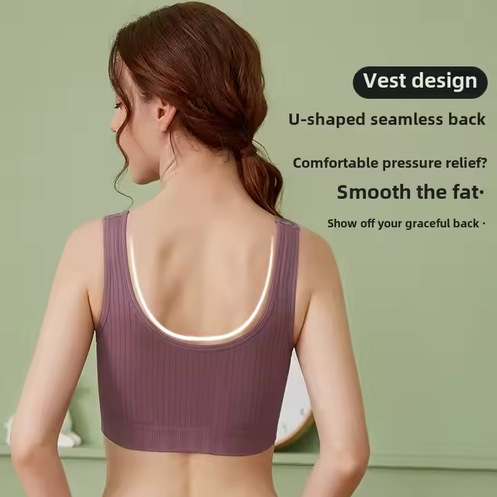 Ribbed Button-Front Bra---Front-Button Vest-Style Maternity Nursing Bra Women Sexy Logo Cup Seamless Comfortable Summer Adjustable Large Size Intimates