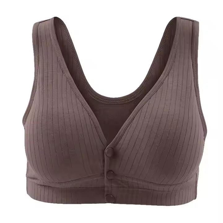 Ribbed Button-Front Bra---Front-Button Vest-Style Maternity Nursing Bra Women Sexy Logo Cup Seamless Comfortable Summer Adjustable Large Size Intimates