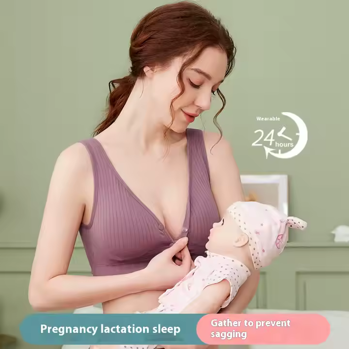 Ribbed Button-Front Bra---Front-Button Vest-Style Maternity Nursing Bra Women Sexy Logo Cup Seamless Comfortable Summer Adjustable Large Size Intimates