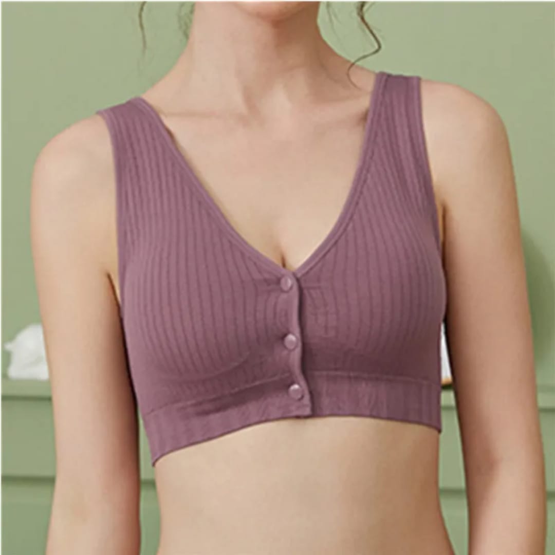 Ribbed Button-Front Bra---Front-Button Vest-Style Maternity Nursing Bra Women Sexy Logo Cup Seamless Comfortable Summer Adjustable Large Size Intimates