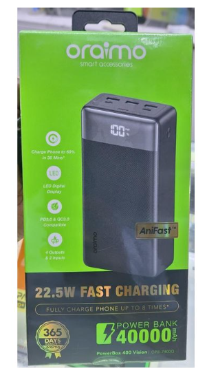 Oraimo Power Bank 40000mAH  22.5W SUPER Fast Charging Potable Powerbank