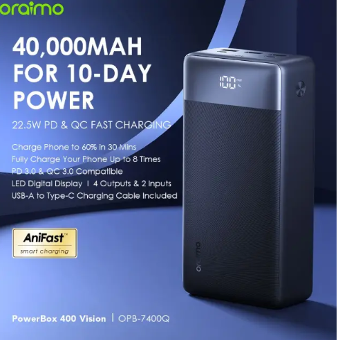Oraimo Power Bank 40000mAH  22.5W SUPER Fast Charging Potable Powerbank