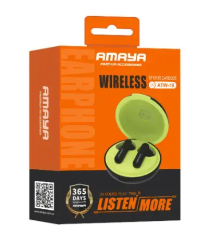 Amaya ATW-19 Wireless Earbuds Noise Reduction, Deep Bass- Black