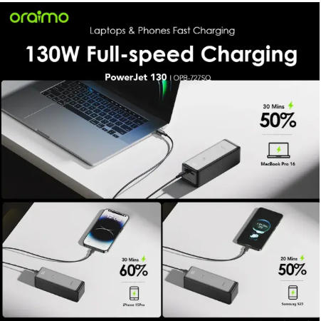Oraimo PowerJet 130 27600mAh 130W Power Bank Power Laptop & Phone at Once Recharge Powerbank to 100% in 1.5hrs OPB-727SQ