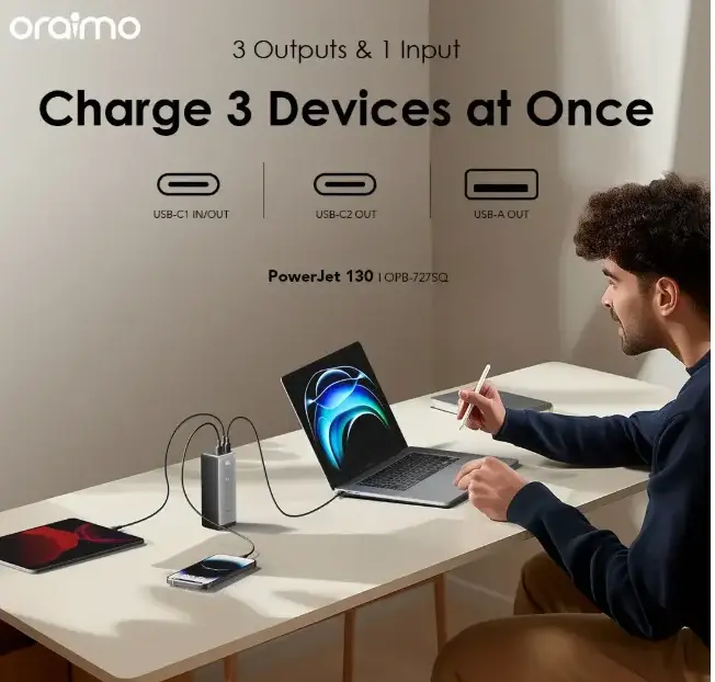 Oraimo PowerJet 130 27600mAh 130W Power Bank Power Laptop & Phone at Once Recharge Powerbank to 100% in 1.5hrs OPB-727SQ