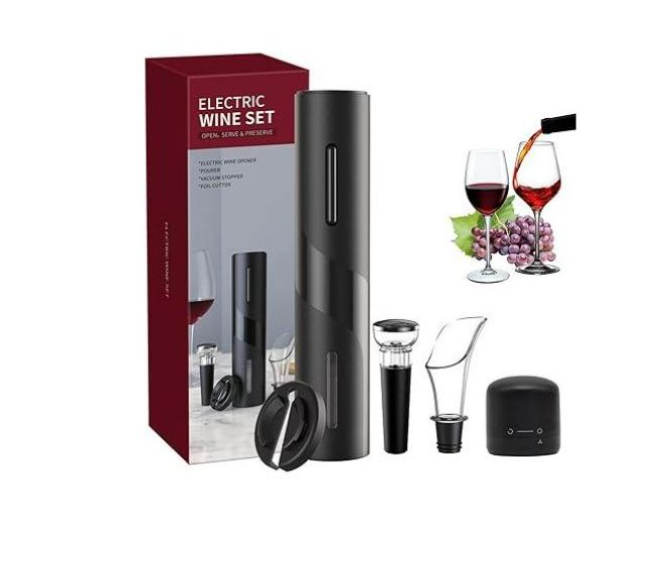 Electric Bottle Opener Wine , Battery Operated Automatic Corkscrew Gift Set with Foil Cutter, Wine Vacuum Stopper, Wine Pourer for Family, Wine Lover