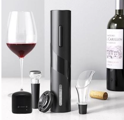 Electric Bottle Opener Wine , Battery Operated Automatic Corkscrew Gift Set with Foil Cutter, Wine Vacuum Stopper, Wine Pourer for Family, Wine Lover