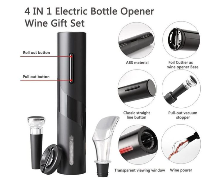 Electric Bottle Opener Wine , Battery Operated Automatic Corkscrew Gift Set with Foil Cutter, Wine Vacuum Stopper, Wine Pourer for Family, Wine Lover