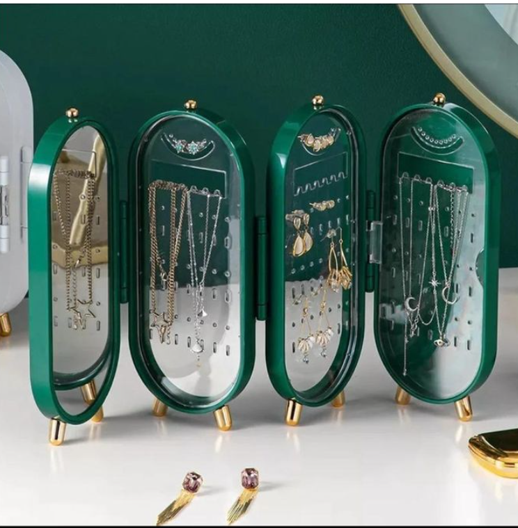 Jewellery Box Organiser with Mirror, Foldable Exquisite Dustproof Jewelry Storage Case