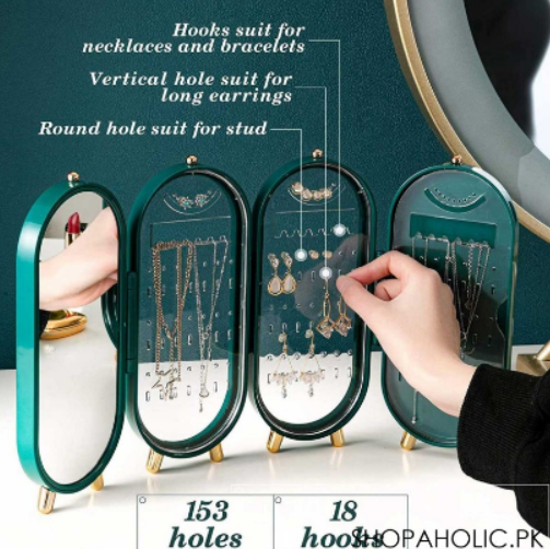 Jewellery Box Organiser with Mirror, Foldable Exquisite Dustproof Jewelry Storage Case