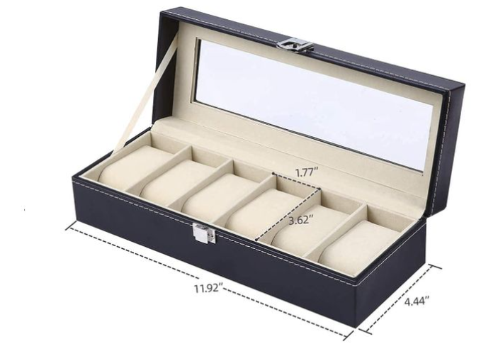 Watch Organizer, 6 Slot Watch Box PU Leather Watch Storage Case, Perfect Birthday Presents Storage Box Case Holder Organizer with Transparent Window