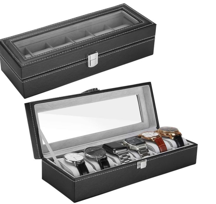 Watch Organizer, 6 Slot Watch Box PU Leather Watch Storage Case, Perfect Birthday Presents Storage Box Case Holder Organizer with Transparent Window