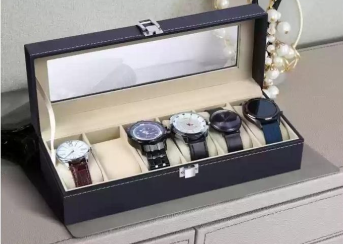 Watch Organizer, 6 Slot Watch Box PU Leather Watch Storage Case, Perfect Birthday Presents Storage Box Case Holder Organizer with Transparent Window