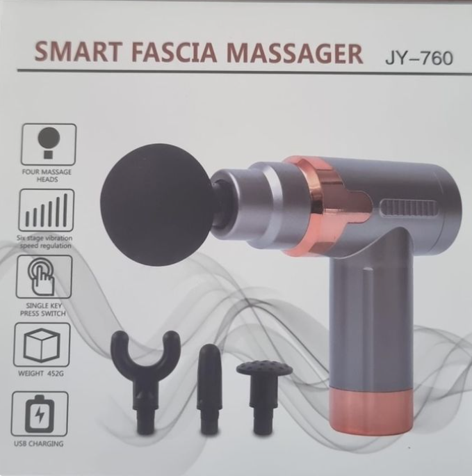 Rechargeable 6-Speed Massage Gun – 4 Heads, Deep Tissue Therapy, Physiotherapy Muscle Massager – 4 Colours With Golden Ring