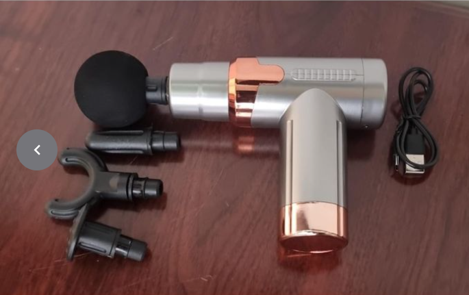 Rechargeable 6-Speed Massage Gun – 4 Heads, Deep Tissue Therapy, Physiotherapy Muscle Massager – 4 Colours With Golden Ring