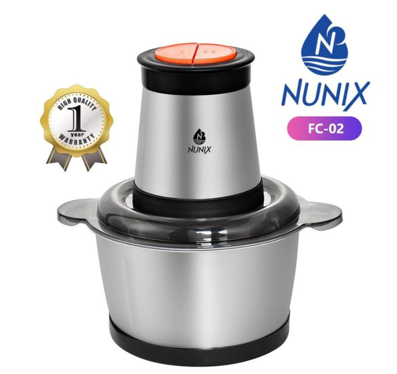 Nunix 2L Electric Food Chopper & Blender - 1000W Powerful Food Processor with 2-Speed Settings, Stainless Steel Blades for Meat, Vegetables, Fruits,Nuts - Multi-Function Kitchen Appliance