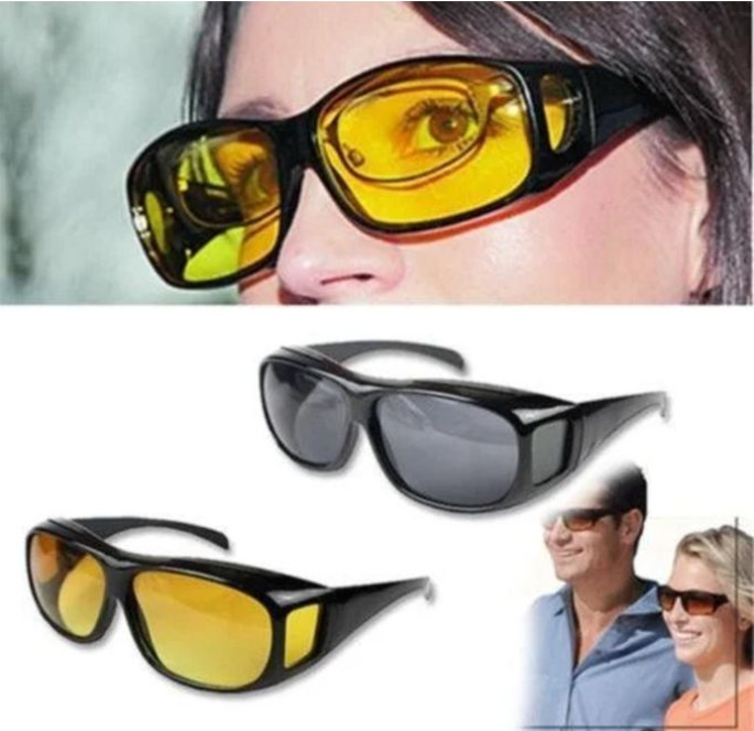 2Pcs Dark And Coloured Car Night Vision Driving Glasses Googles Safety Anti Glare Anti UV Driving Sunglasses Drivers Glasses Wrap Around Day Night Driving