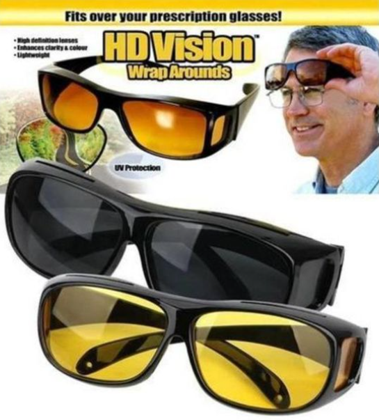 2Pcs Dark And Coloured Car Night Vision Driving Glasses Googles Safety Anti Glare Anti UV Driving Sunglasses Drivers Glasses Wrap Around Day Night Driving