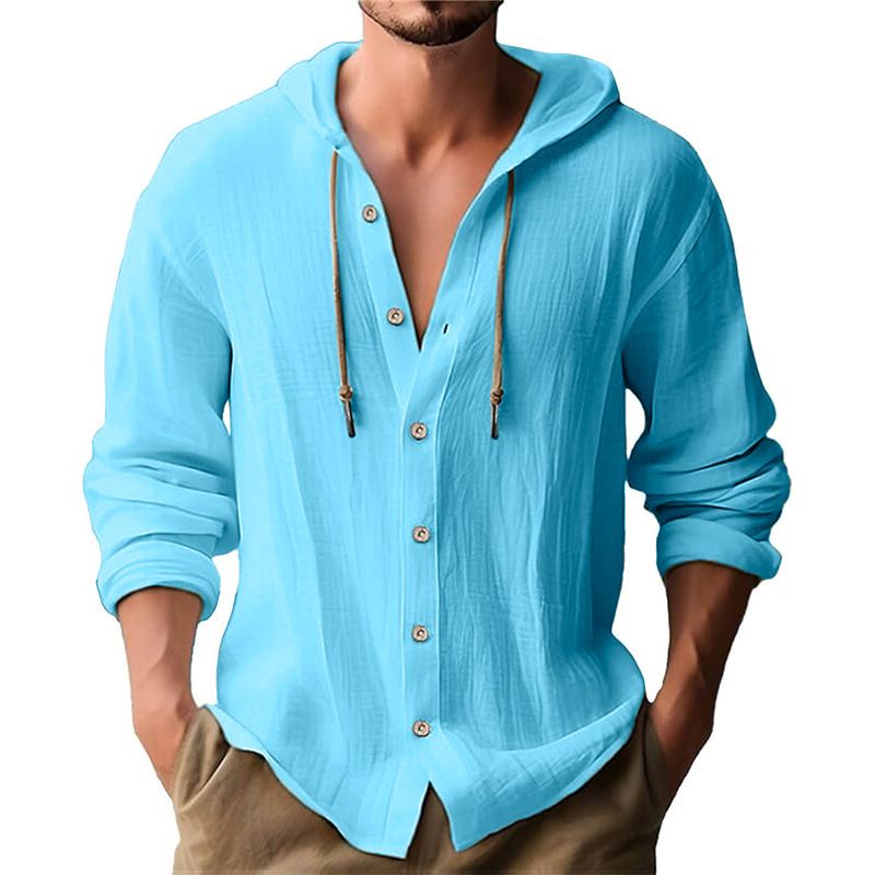 Men Cotton Linen Long Sleeve Button Down Shirt Summer Casual Hawaiian Beach Tops Lightweight Fashion Hoodies White S