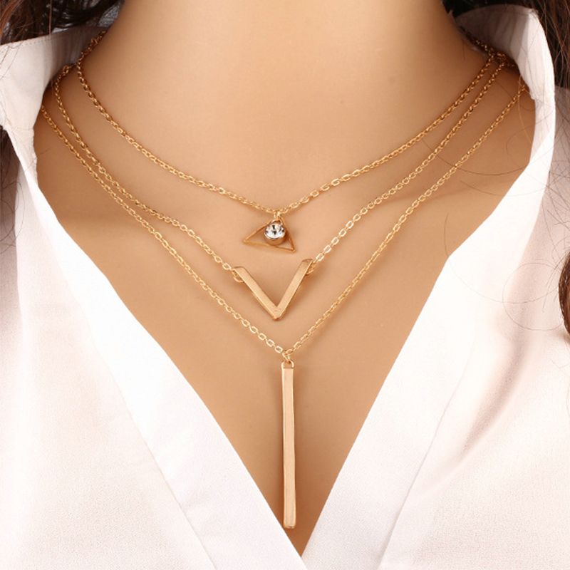 Women Necklaces Pendants 3 Multi Layer Necklace Tassel Charm Bar Statement Necklace Valentines Gift Silver as picture