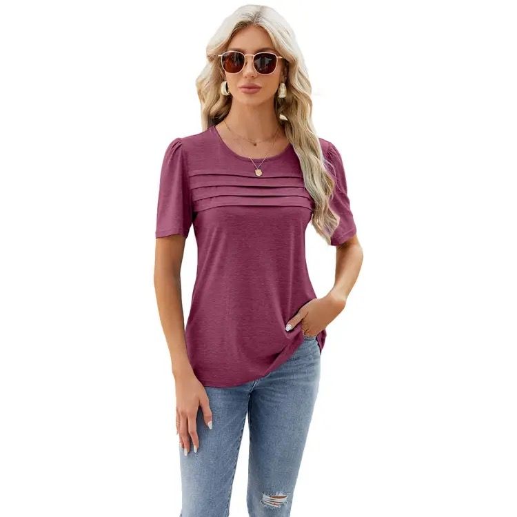Women's Short Sleeve Shirts Dressy Lace Summer Tops 2025 Spring Trendy Casual T-Shirts Cute Work Outfits Blouses white L