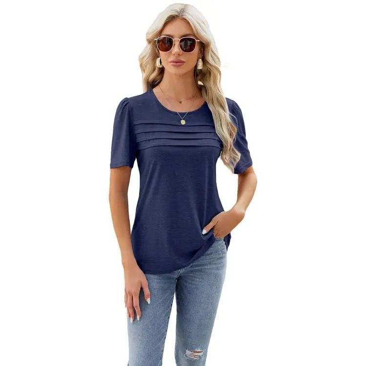 Women's Short Sleeve Shirts Dressy Lace Summer Tops 2025 Spring Trendy Casual T-Shirts Cute Work Outfits Blouses white L