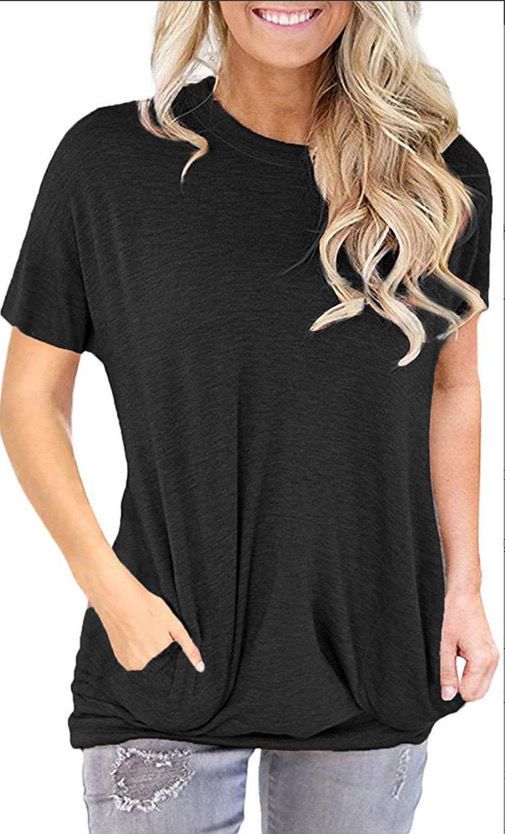 Summer Tops Women Spring Short Sleeve Shirts Beach Vacation Outfits Plus Size Workout Tshirts Casual Clothes 2025 black L