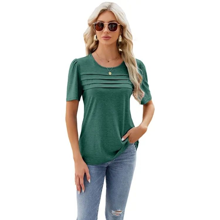 Women's Short Sleeve Shirts Dressy Lace Summer Tops 2025 Spring Trendy Casual T-Shirts Cute Work Outfits Blouses white L