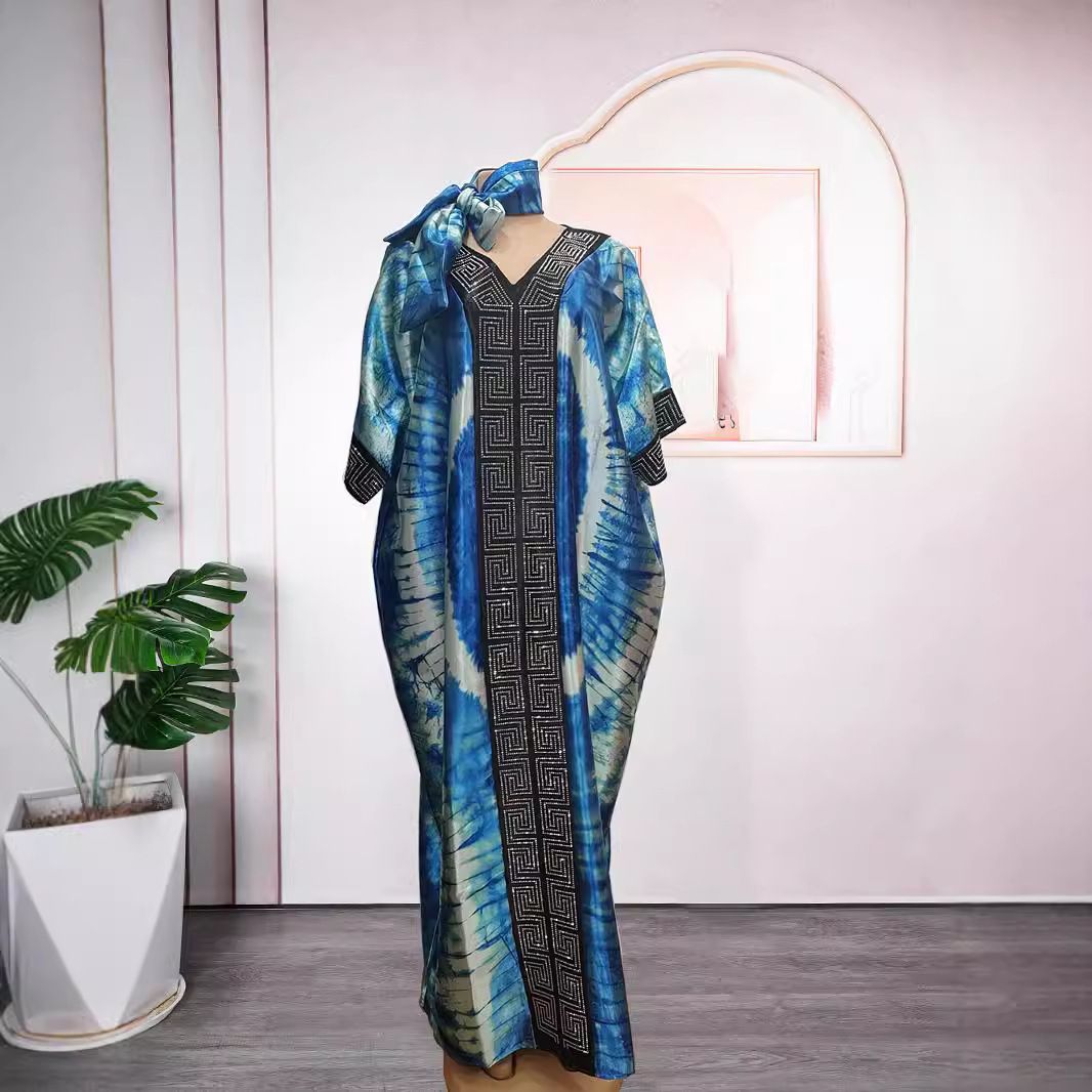 African sequin - printed loose robes with headscarves, AliExpress plus - size long - gown dresses for women Purple one size fits all