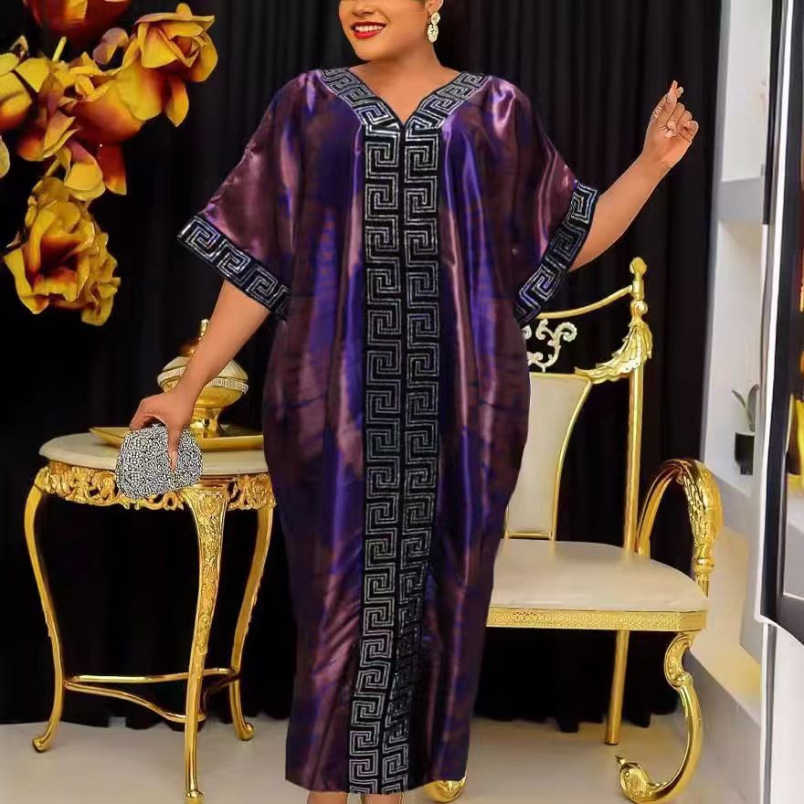African sequin - printed loose robes with headscarves, AliExpress plus - size long - gown dresses for women Purple one size fits all