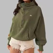Fashion Alo Sweatshirts Yoga Clothes Casual Comfortable Outdoor Sports Zipper Drawstring Long-Sleeved Hoody Hoodie For Women Dark Blue S