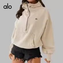 Fashion Alo Sweatshirts Yoga Clothes Casual Comfortable Outdoor Sports Zipper Drawstring Long-Sleeved Hoody Hoodie For Women Dark Blue S