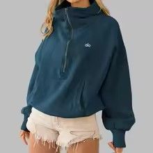 Fashion Alo Sweatshirts Yoga Clothes Casual Comfortable Outdoor Sports Zipper Drawstring Long-Sleeved Hoody Hoodie For Women Dark Blue S