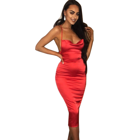 neon satin lace up summer women bodycon long midi vintage backless elegant party outfits sexy club clothes vestido dress robe Black M
