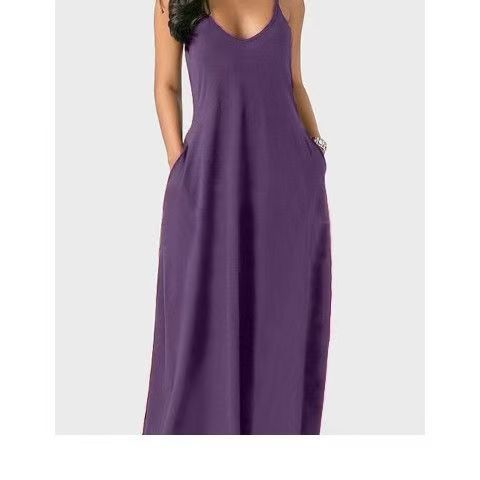 Wolddress Womens 2025 Casual Sleeveless Sundress Plus Size Loose Plain Long Summer Beach Maxi Dress with Pockets S-5X blue S