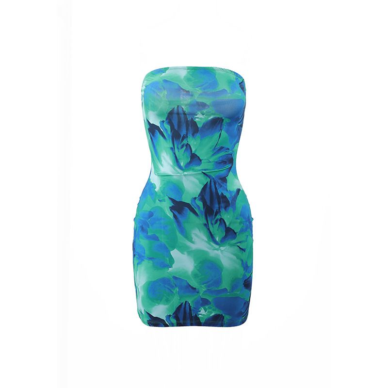 Summer Sexy Women's Clothing Sleeveless Floral Printed Corset Short Dress black S