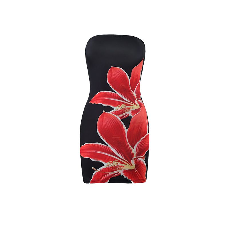 Summer Sexy Women's Clothing Sleeveless Floral Printed Corset Short Dress black S